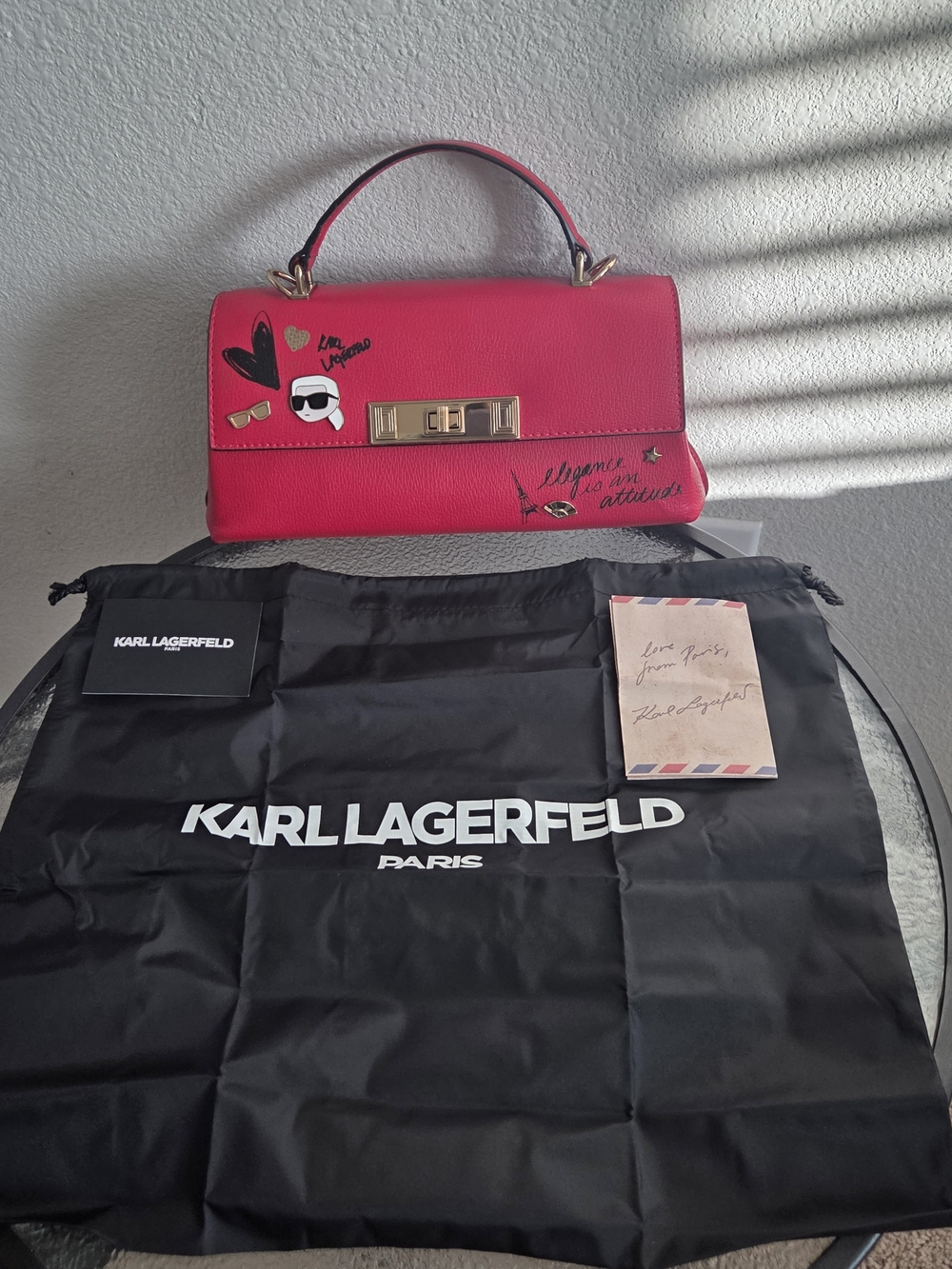 Karl Lagerfeld Admiral Red Crossbody Satchel  Gold Hardware and Graphic Accents - Picture 13 of 16
